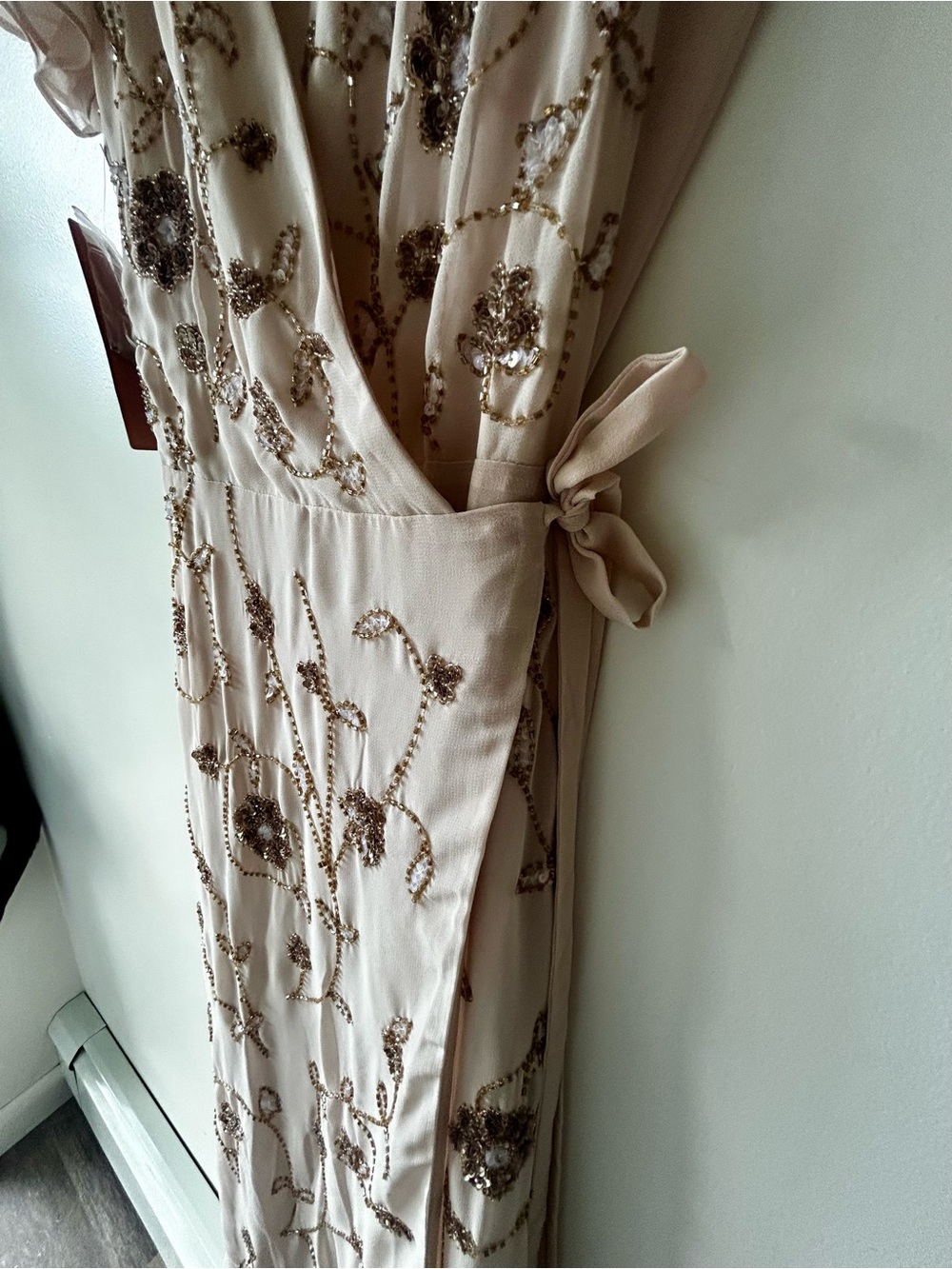 BHLDN Blush Pink Beaded wrap dress Anthropologie - Picture 6 of 12